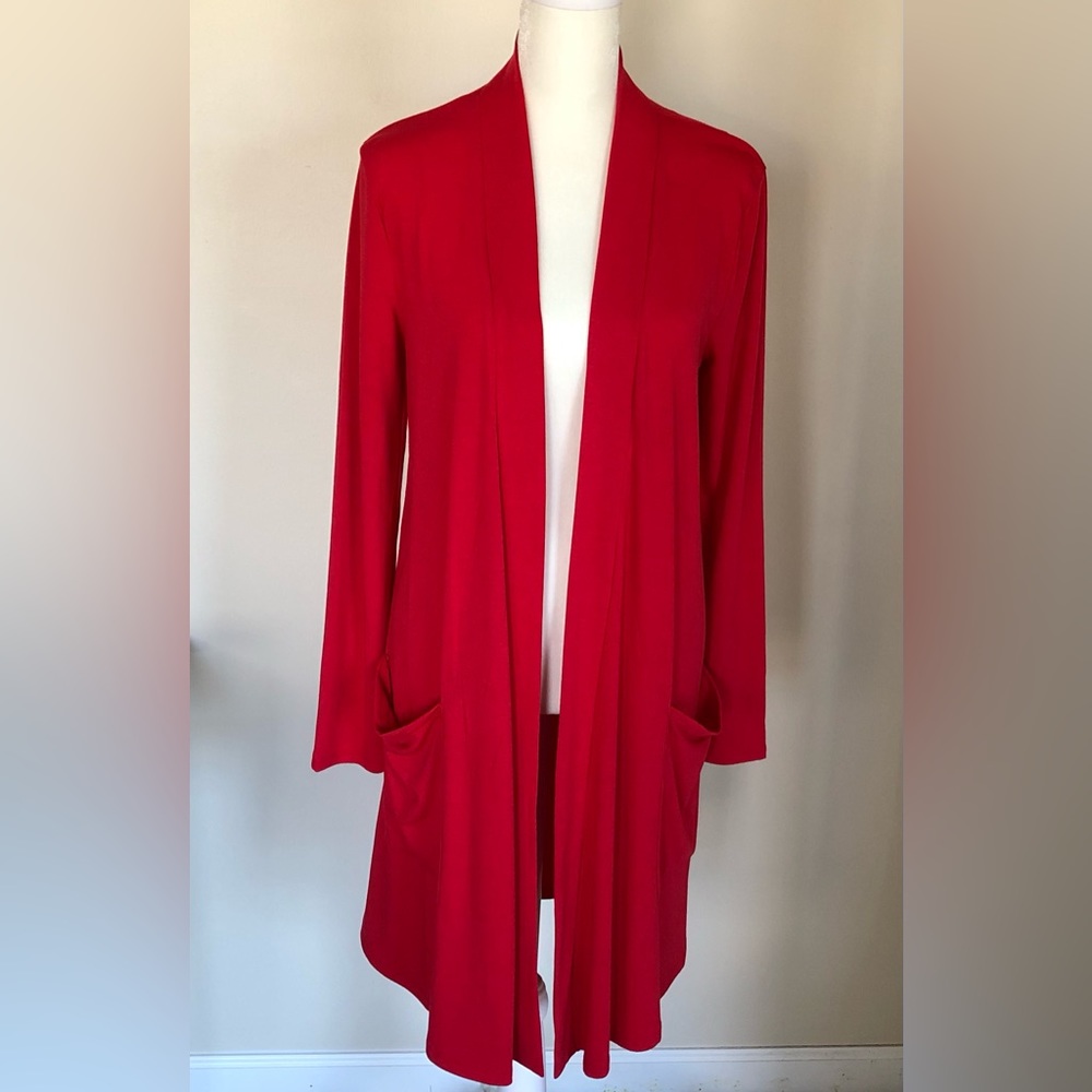 Zenana Premium Long Lightweight Cardigan With Pockets Red Size Small